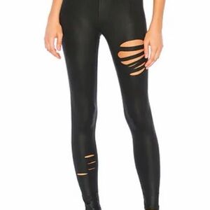 David Lerner Coated Black Cutout High-Waist Leggings L
